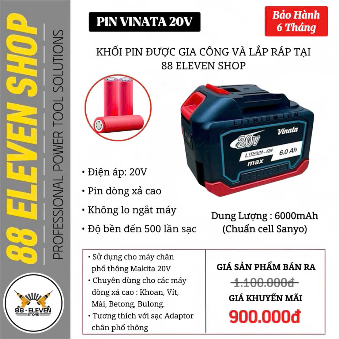 Pin Vinata Makita 20V Dung Lượng 6.0Ah (SY)