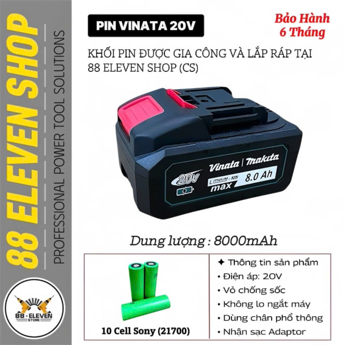 Pin Vinata Makita 20V Dung Lượng 8.0Ah (CS)