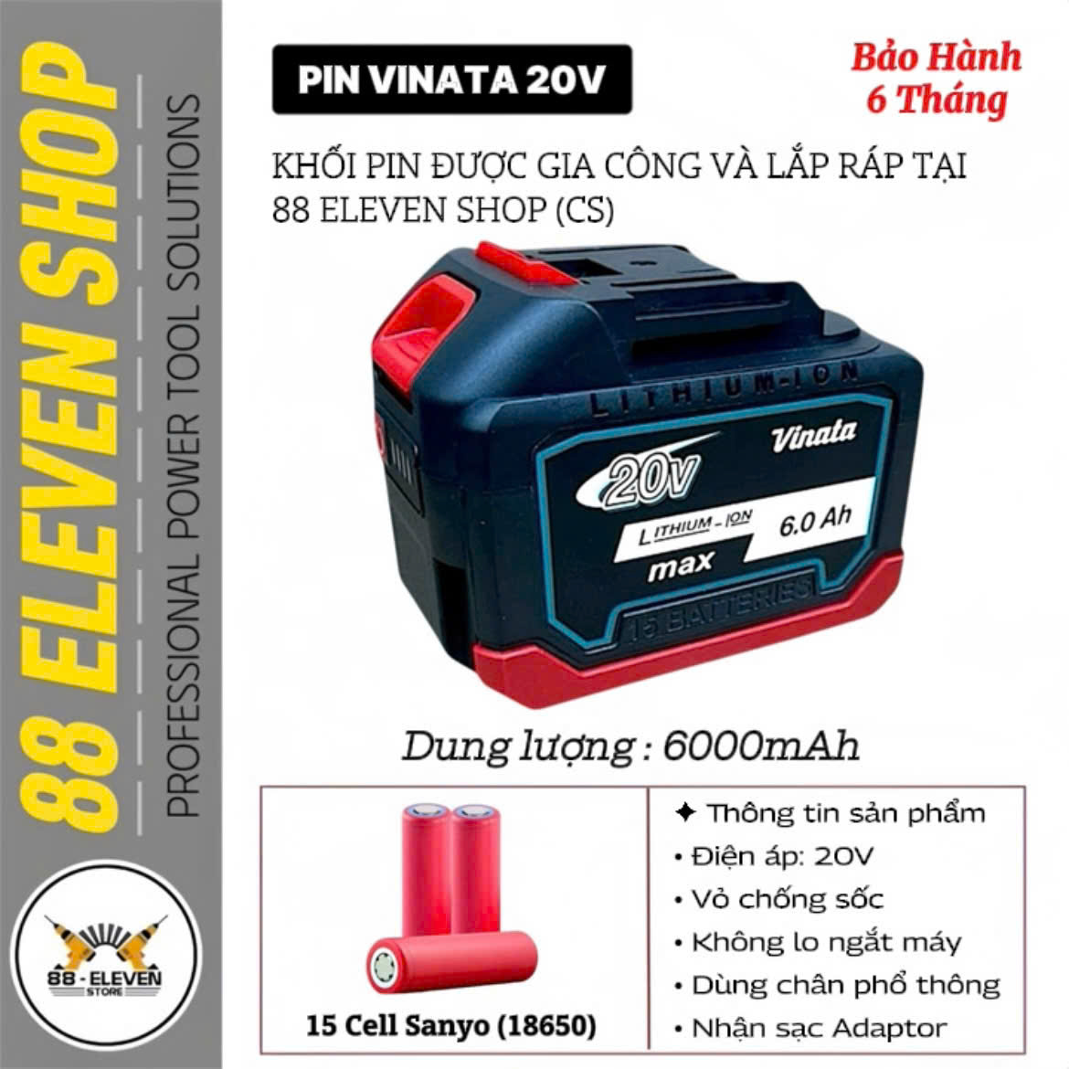 Pin Vinata Makita 20V Dung Lượng 6.0Ah (SY)