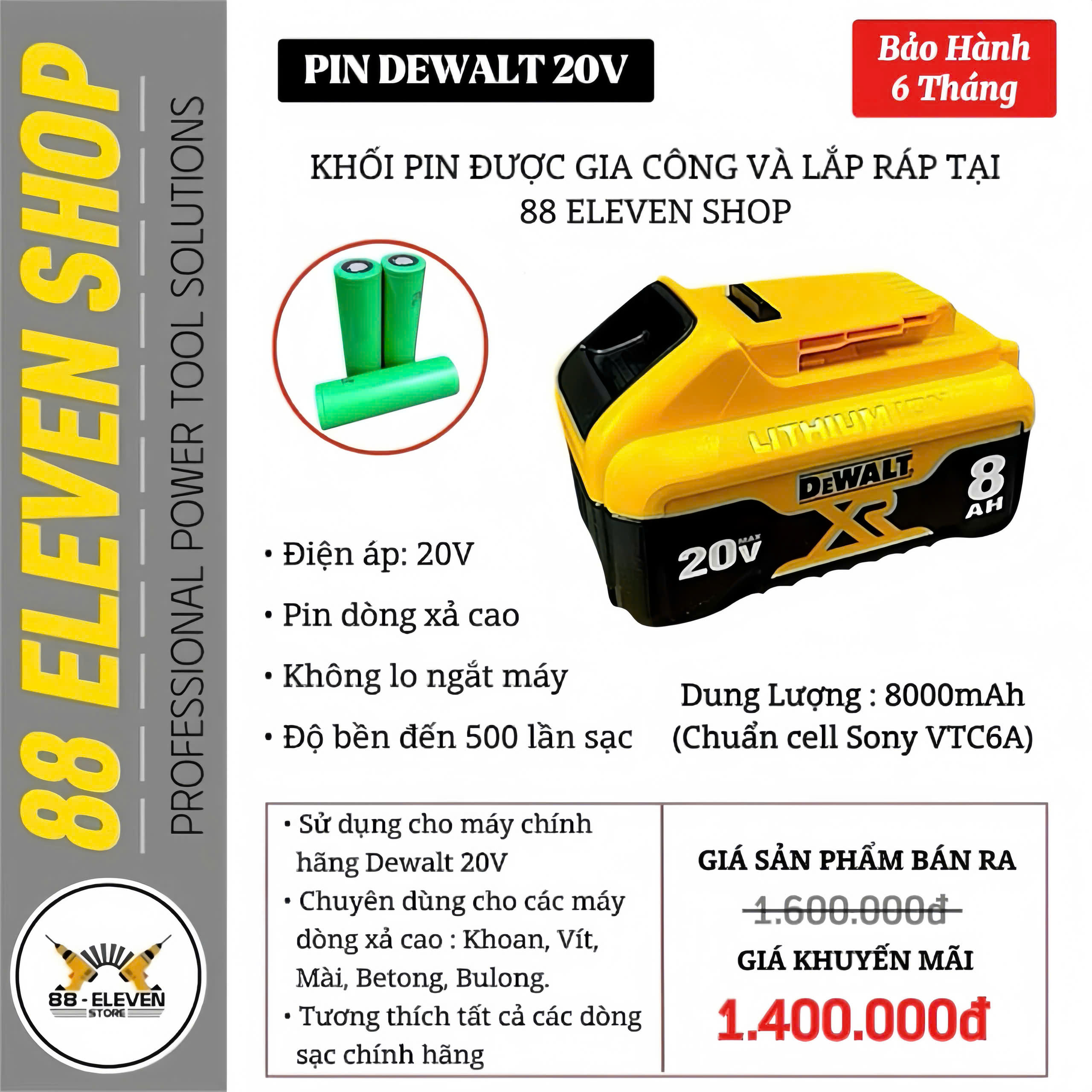 Pin Dewalt 20V Dung Lượng 8.0Ah (VTC6A)