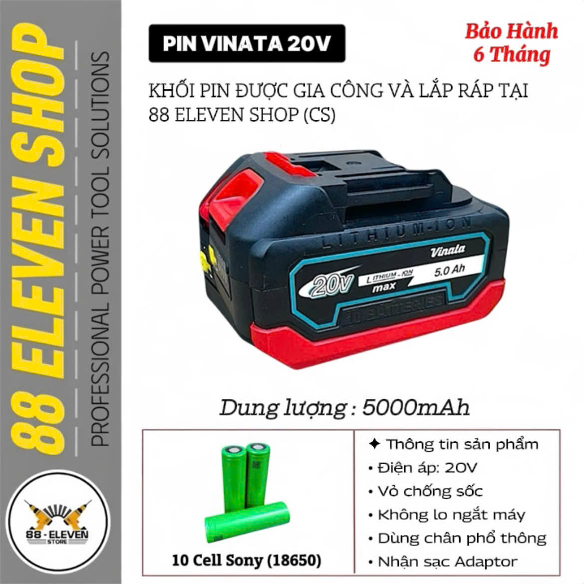 Pin Vinata Makita 20V Dung Lượng 5.0Ah (SN)