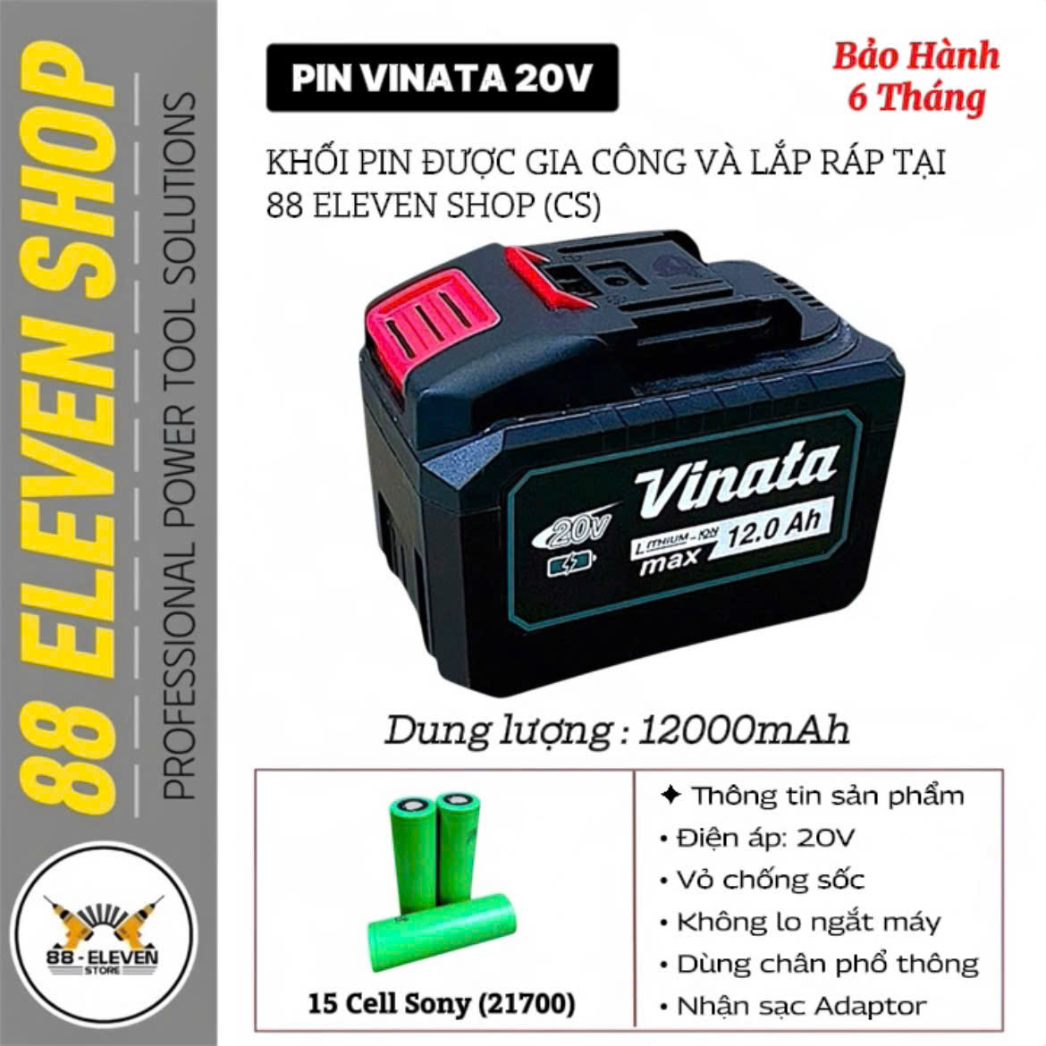 Pin Vinata Makita 20V Dung Lượng 12.0Ah (SN)