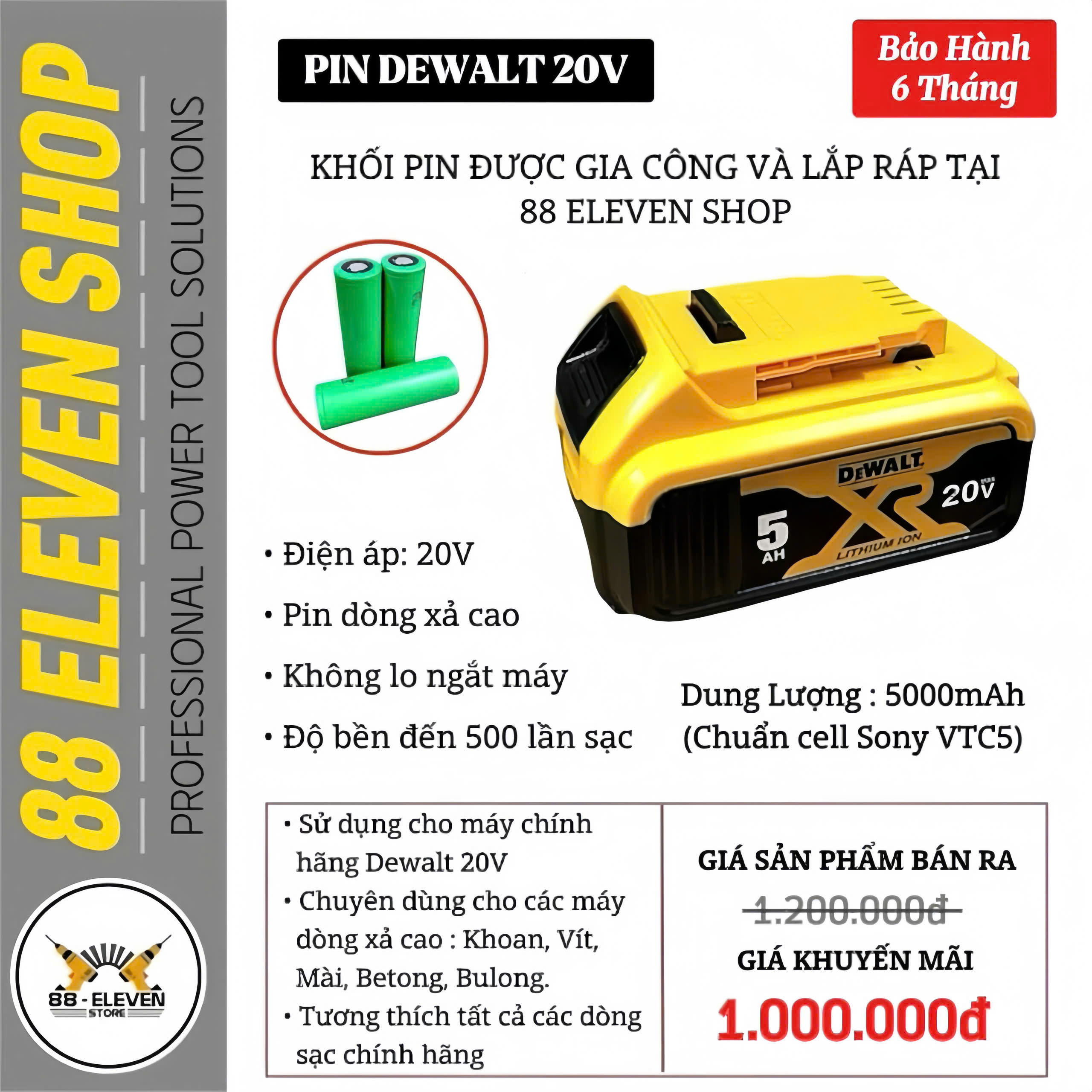 Pin Dewalt 20V Dung Lượng 5.0Ah (VTC5)