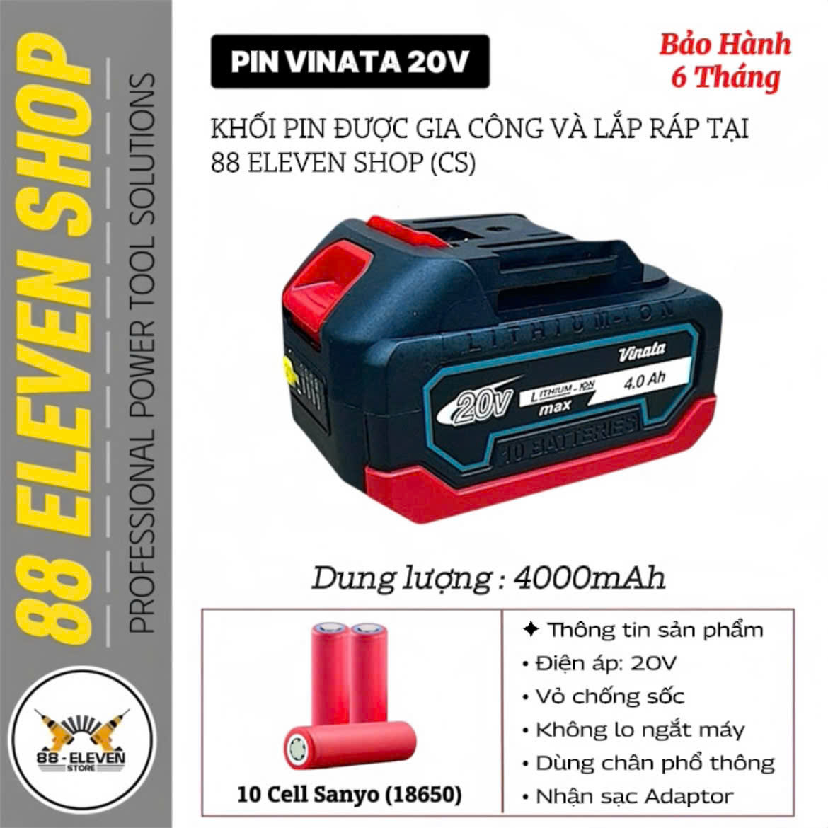 Pin Vinata Makita 20V Dung Lượng 4.0Ah (SY)