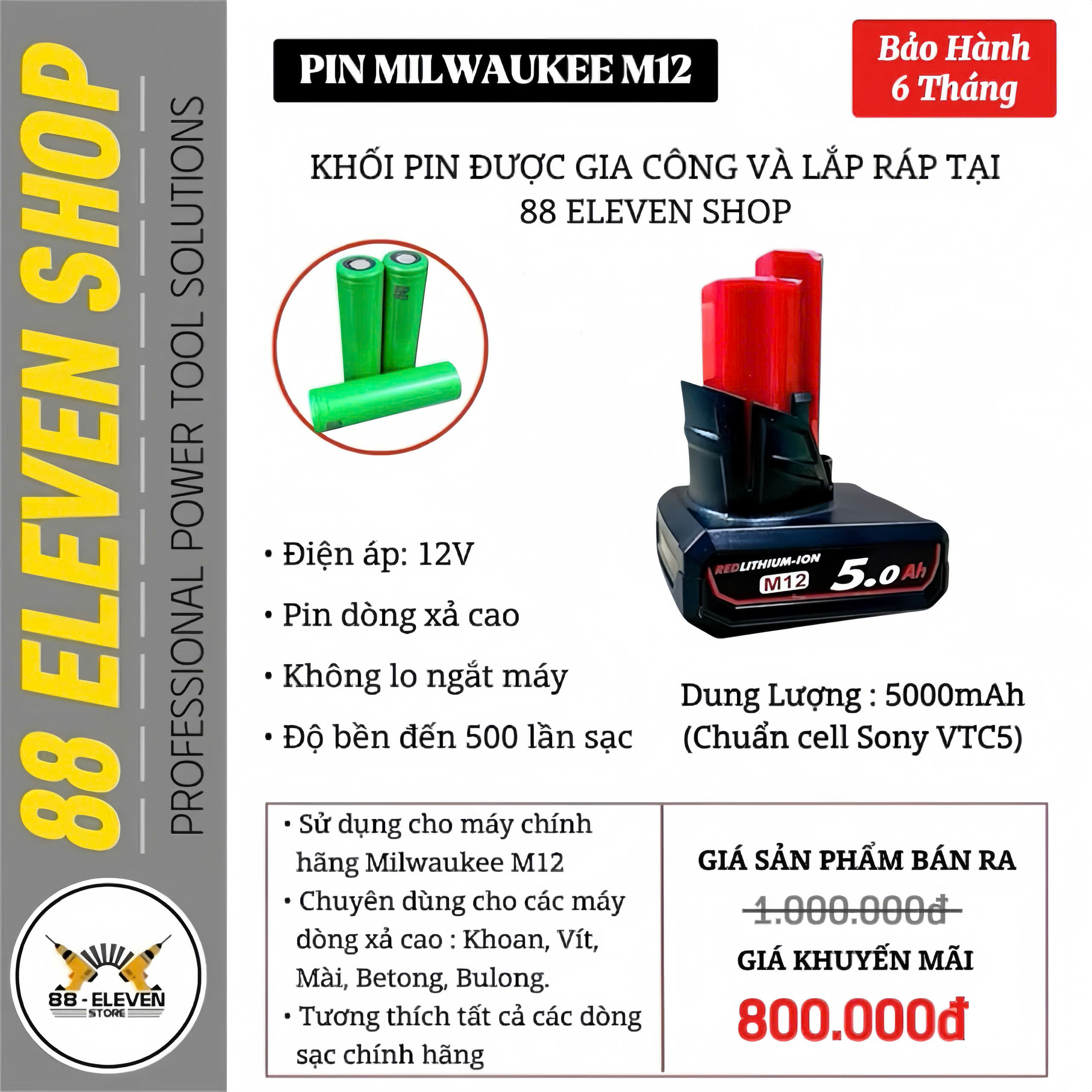 Pin Milwaukee M12 Dung Lượng 5.0Ah