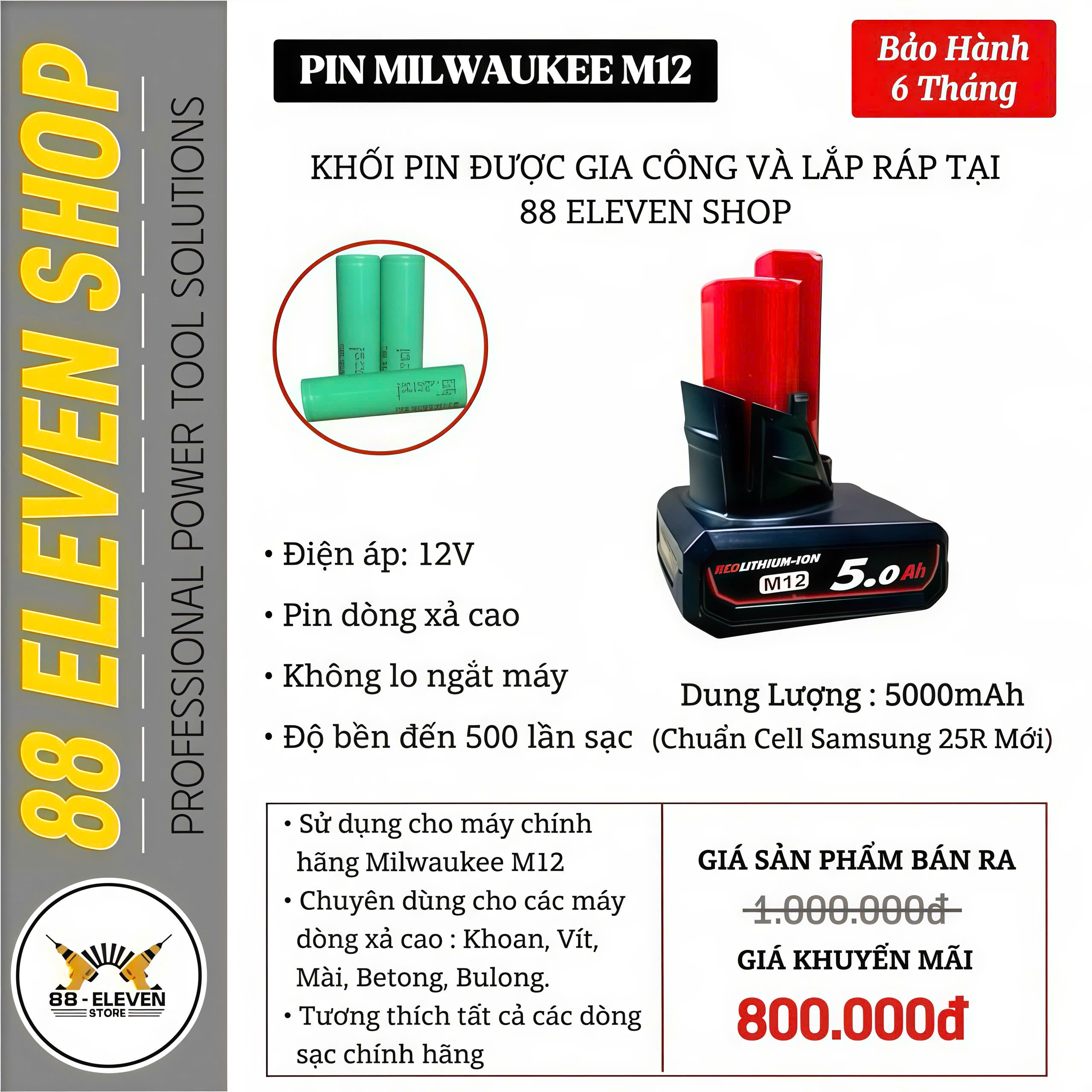 Pin Milwaukee M12 Dung Lượng 5.0Ah