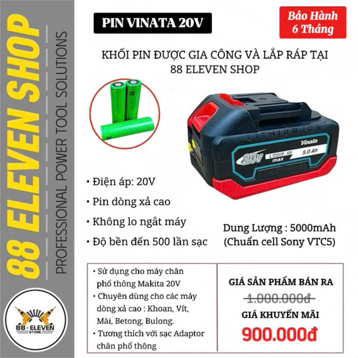 Pin Vinata Makita 20V Dung Lượng 5.0Ah (SN)