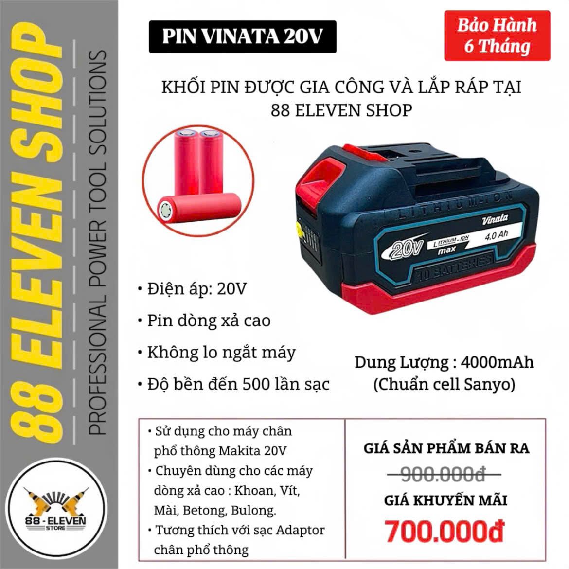 Pin Vinata Makita 20V Dung Lượng 4.0Ah (SY)