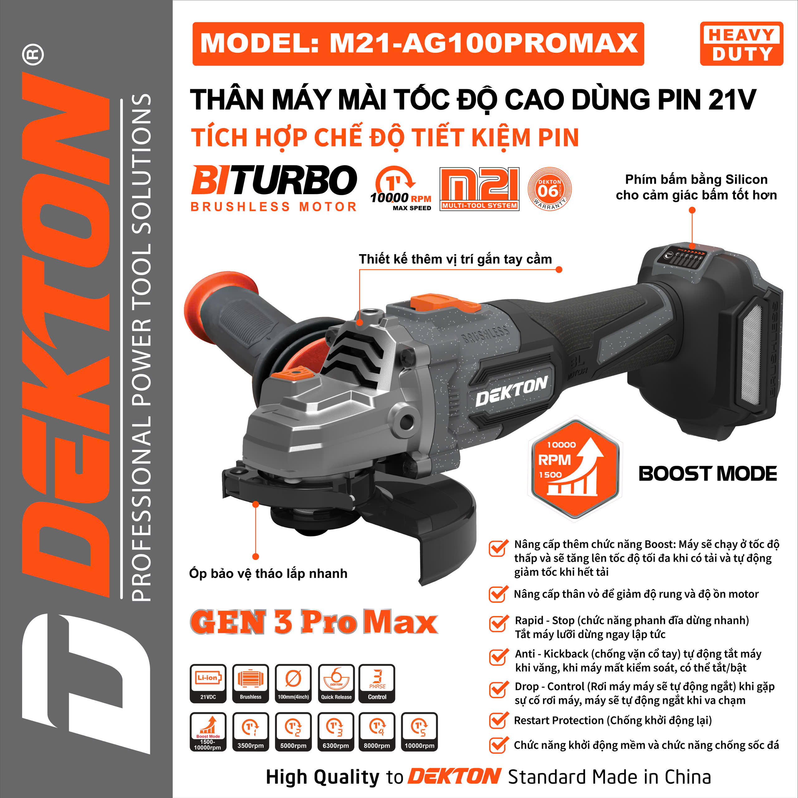 Thân Máy Mài 21V Dekton M21-AG100PROMAX