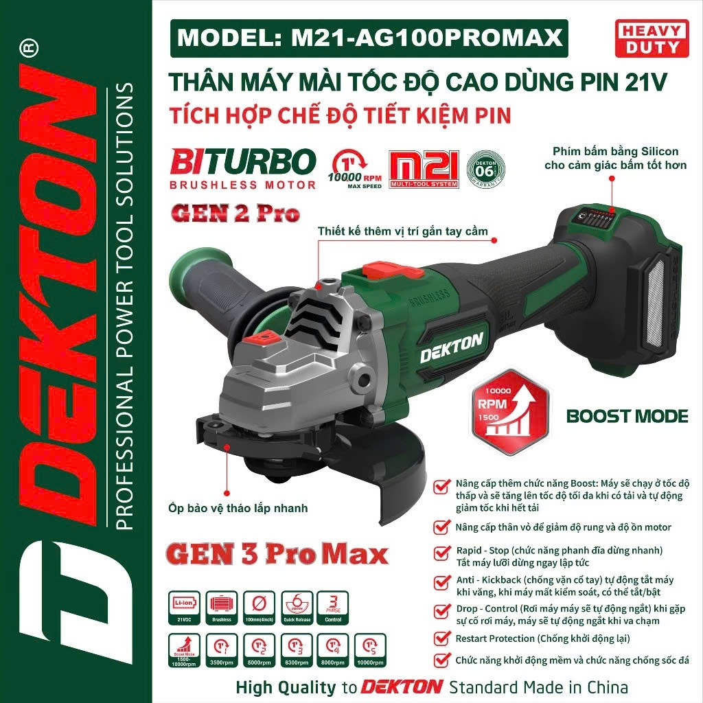 Thân Mài Tốc Độ Cao 21V Dekton M21-AG100PROMAX (100mm)