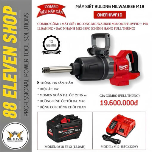 Combo Máy Siết Bulong Milwaukee M18 ONEFHIWF1D (Full thùng)