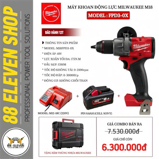 Combo Máy Khoan Động Lực 18V Milwaukee M18 FPD3-0X