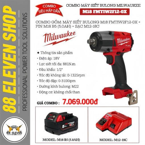 Combo Máy Siết Bulong Milwaukee M18 FMTIW2F12-0X