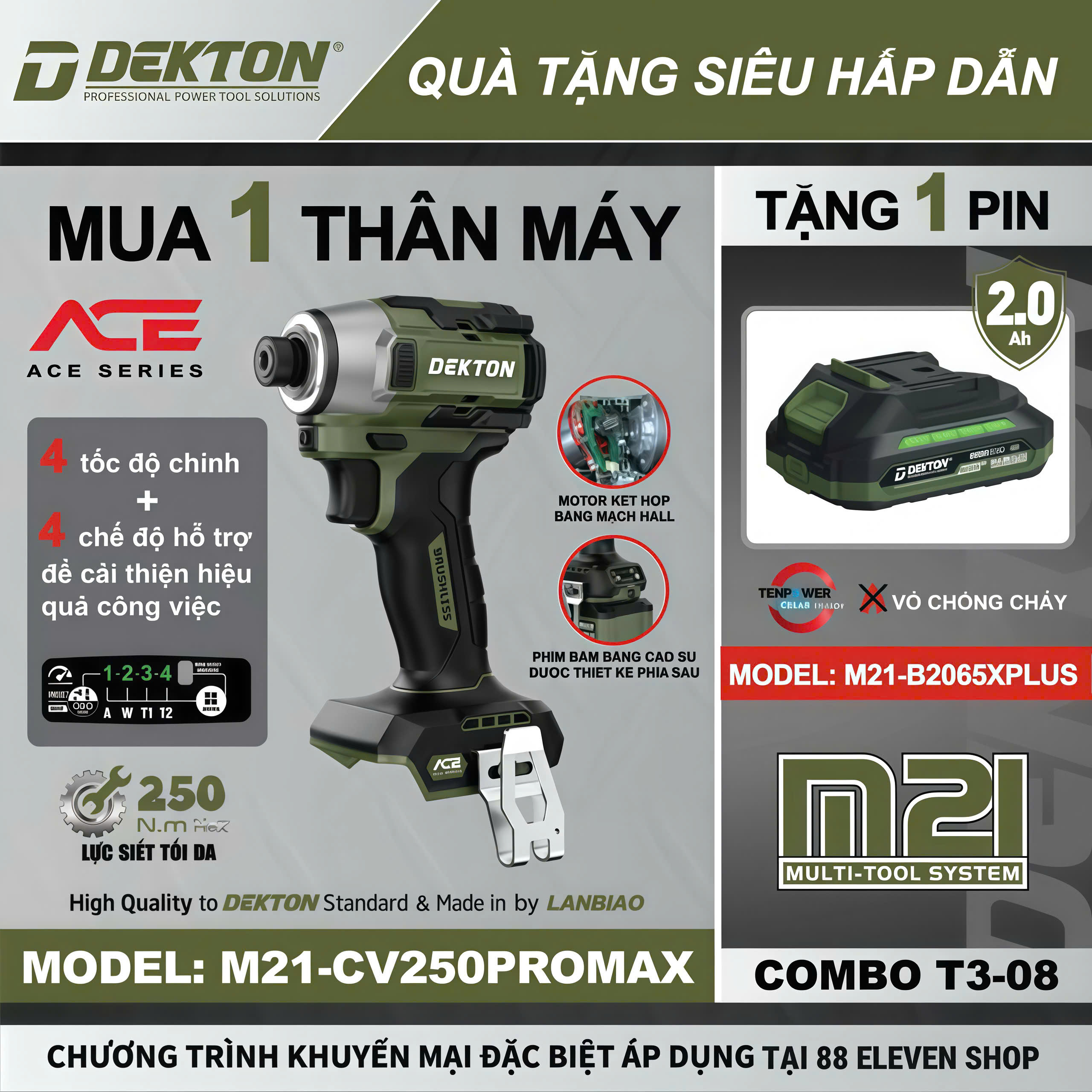 [Tặng Pin] Máy Chuyên Vít 21V Dekton M21-CV250PROMAX