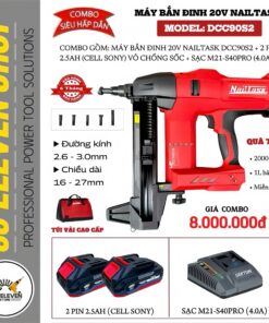 Combo Máy Bắn Đinh Bê Tông 20V Nailtask DCCN90S2 (Đỏ)
