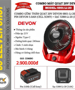Combo Máy Quạt Mini 20V Devon 6801-Li-20 (Không Chổi Than)