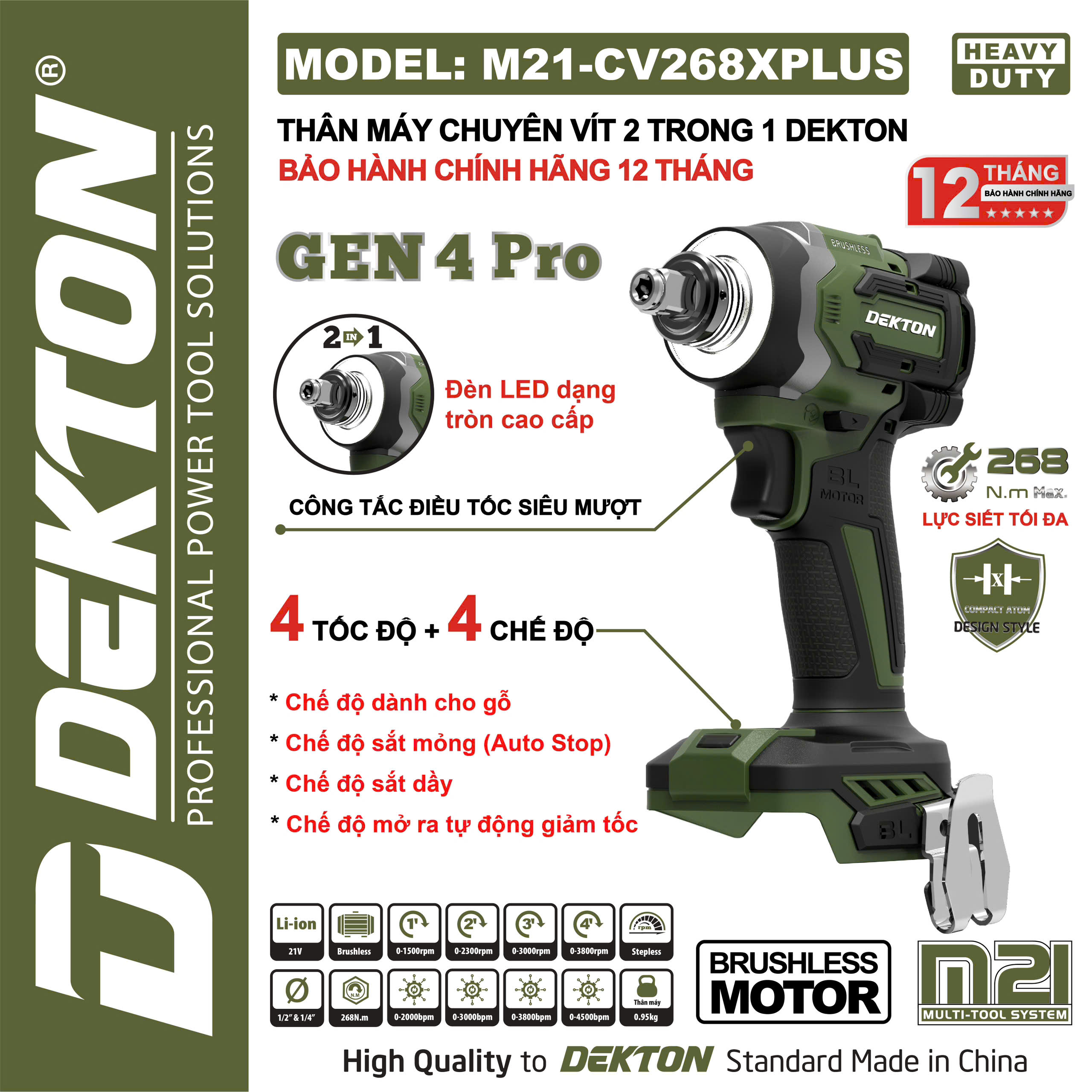 Thân Máy Chuyên Vít 21V Dekton M21-CV268XPLUS (2IN1)