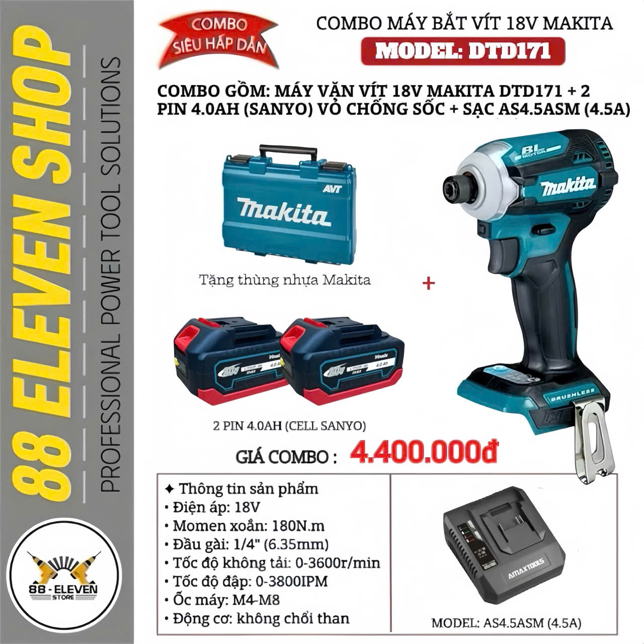 Combo Máy Bắt Vít 18V Makita DTD171 (Full Thùng) Combo Máy Bắt Vít 18V Makita DTD171 (Full Thùng)
