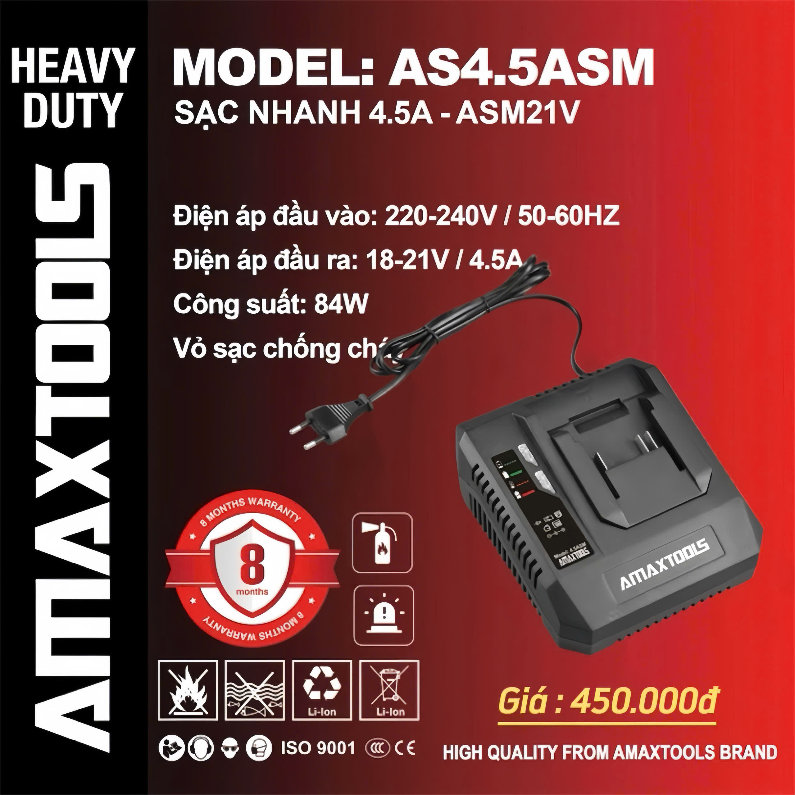 Sạc Đơn 21V Amaxtools AS4.5ASM (4.5A)