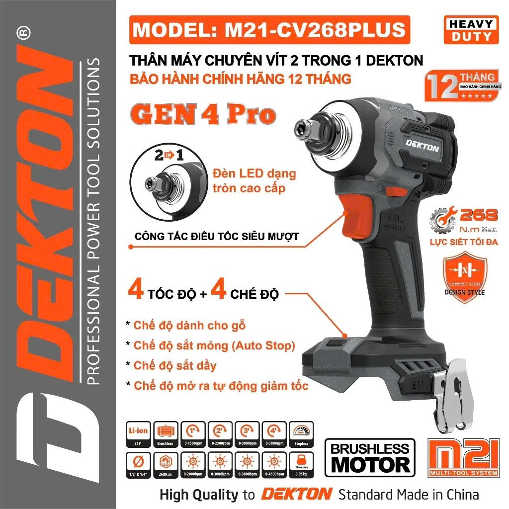 Thân Máy Chuyên Vít 21V Dekton M21-CV268PLUS (2IN1)