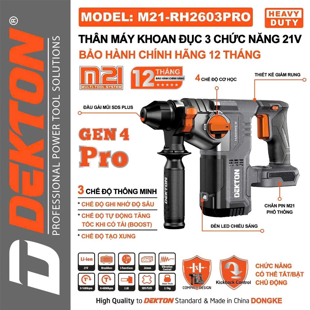 Thân Máy Khoan Đục 21V Dekton M21-RH2603PRO