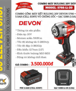 Combo Máy Siết Bulong 20V Devon 5766-Li-20 (5.0Ah)