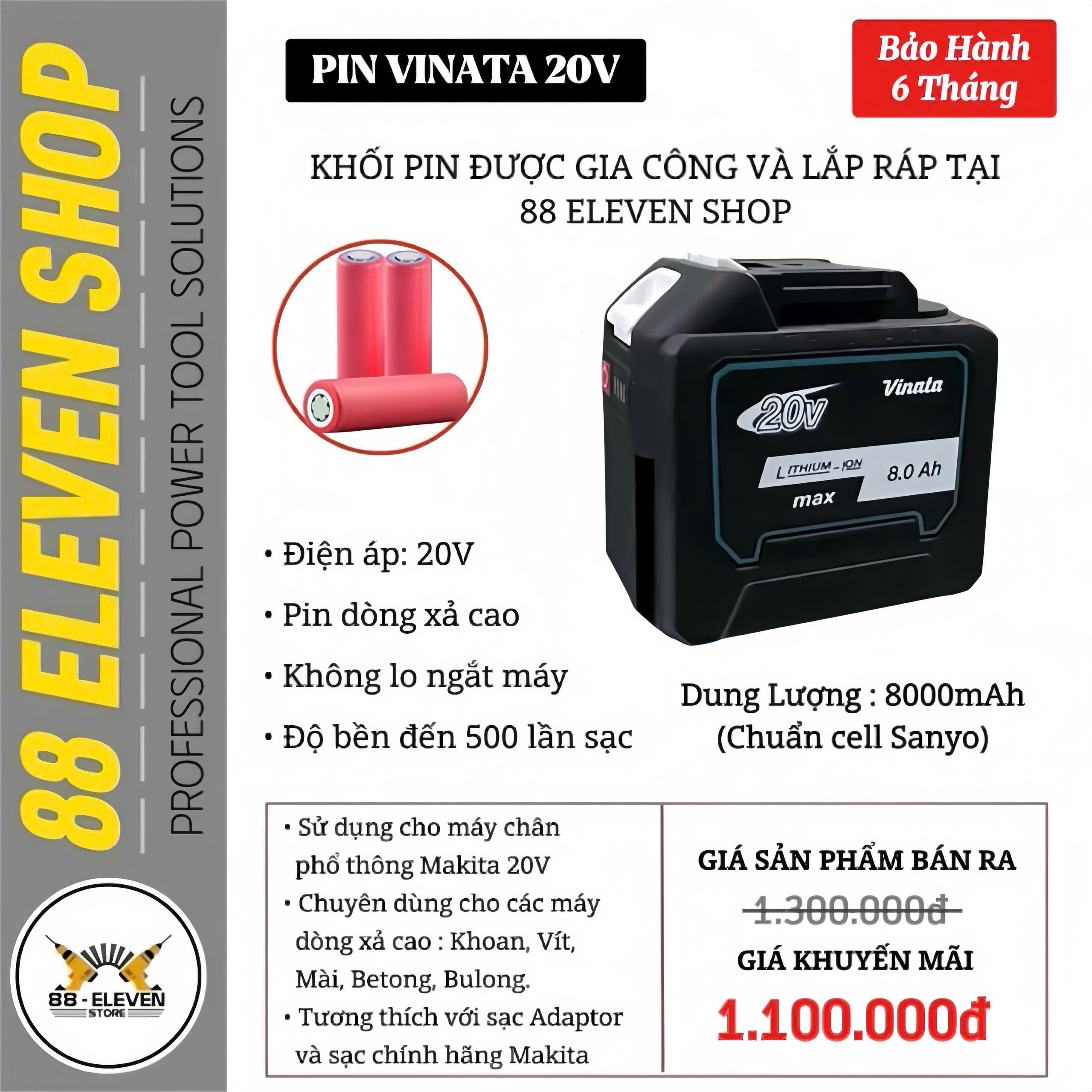 Pin Vinata Makita 20V Dung Lượng 8.0Ah (SY)