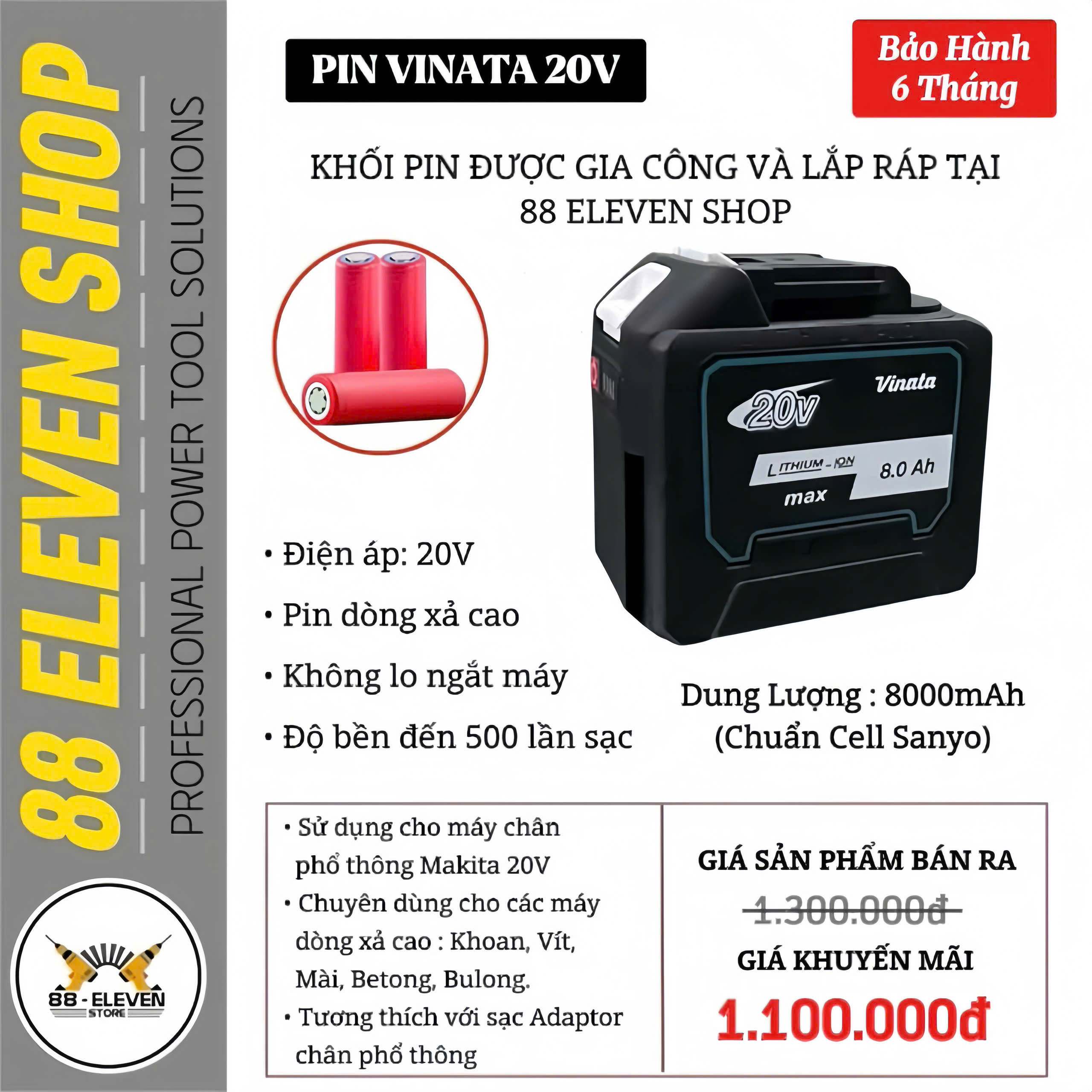 Pin Vinata Makita 20V Dung Lượng 8.0Ah (SY)