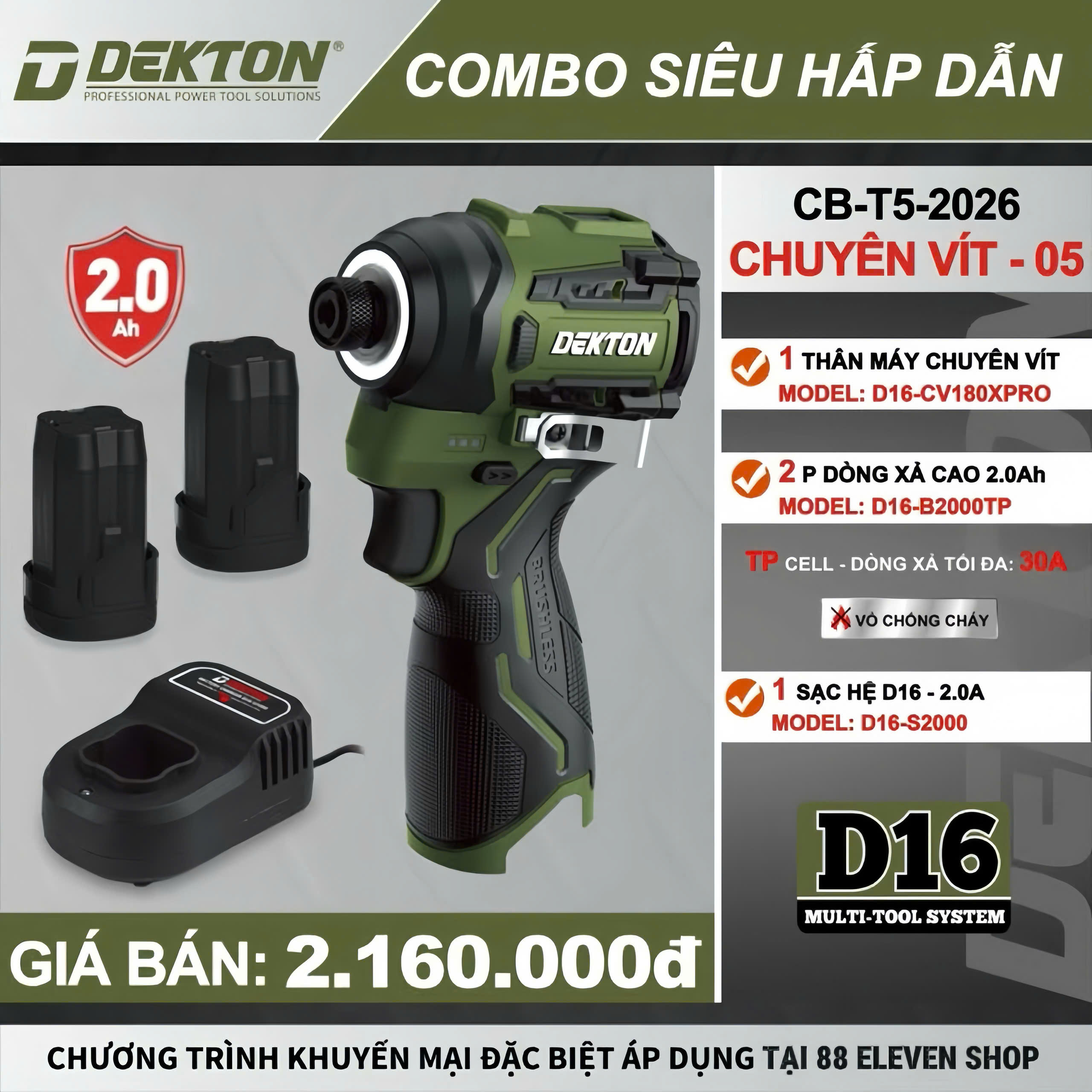 Combo Máy Chuyên Vít 16V Dekton D16-CV180XPRO