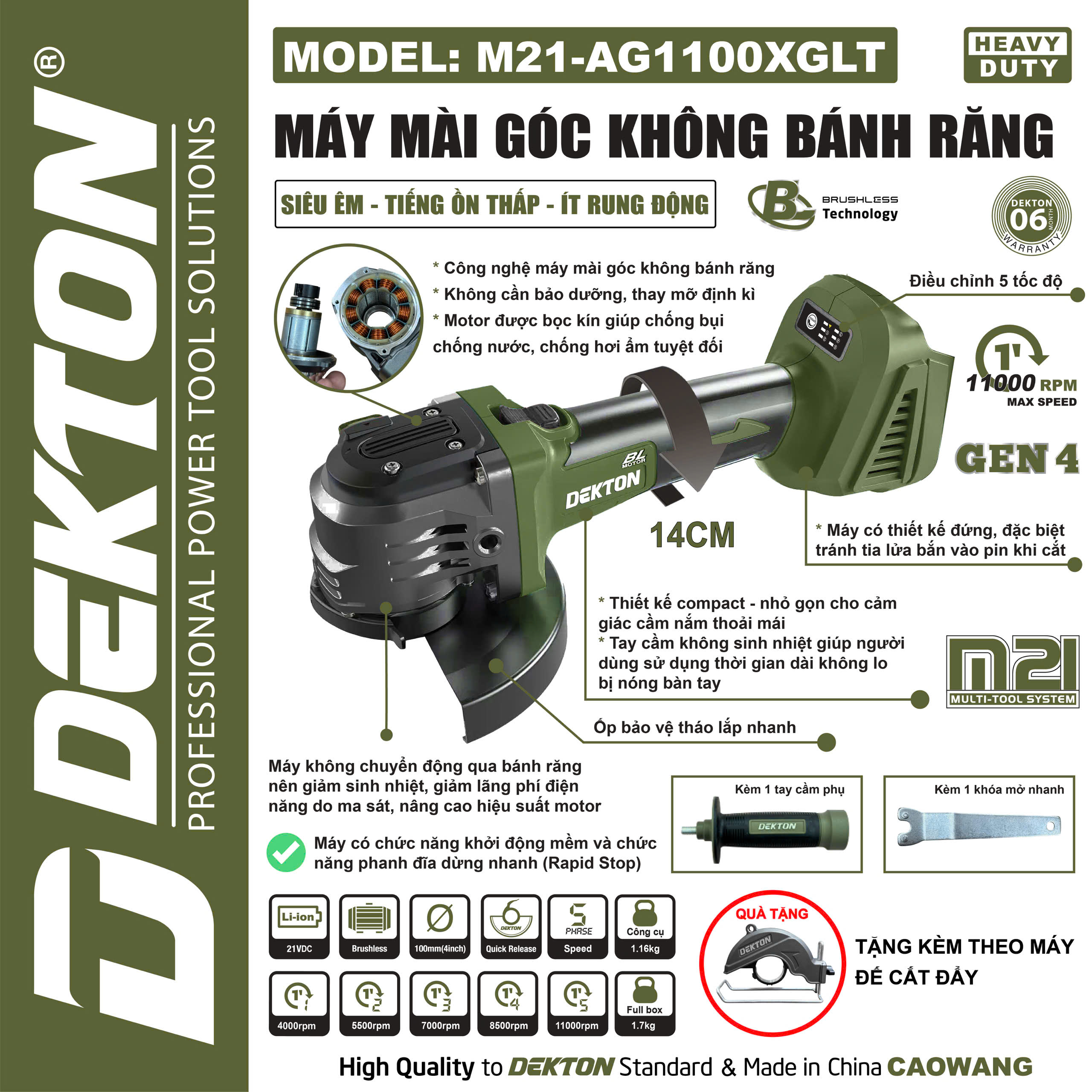 Thân Mài Góc 21V Dekton M21-AG1100XGLT