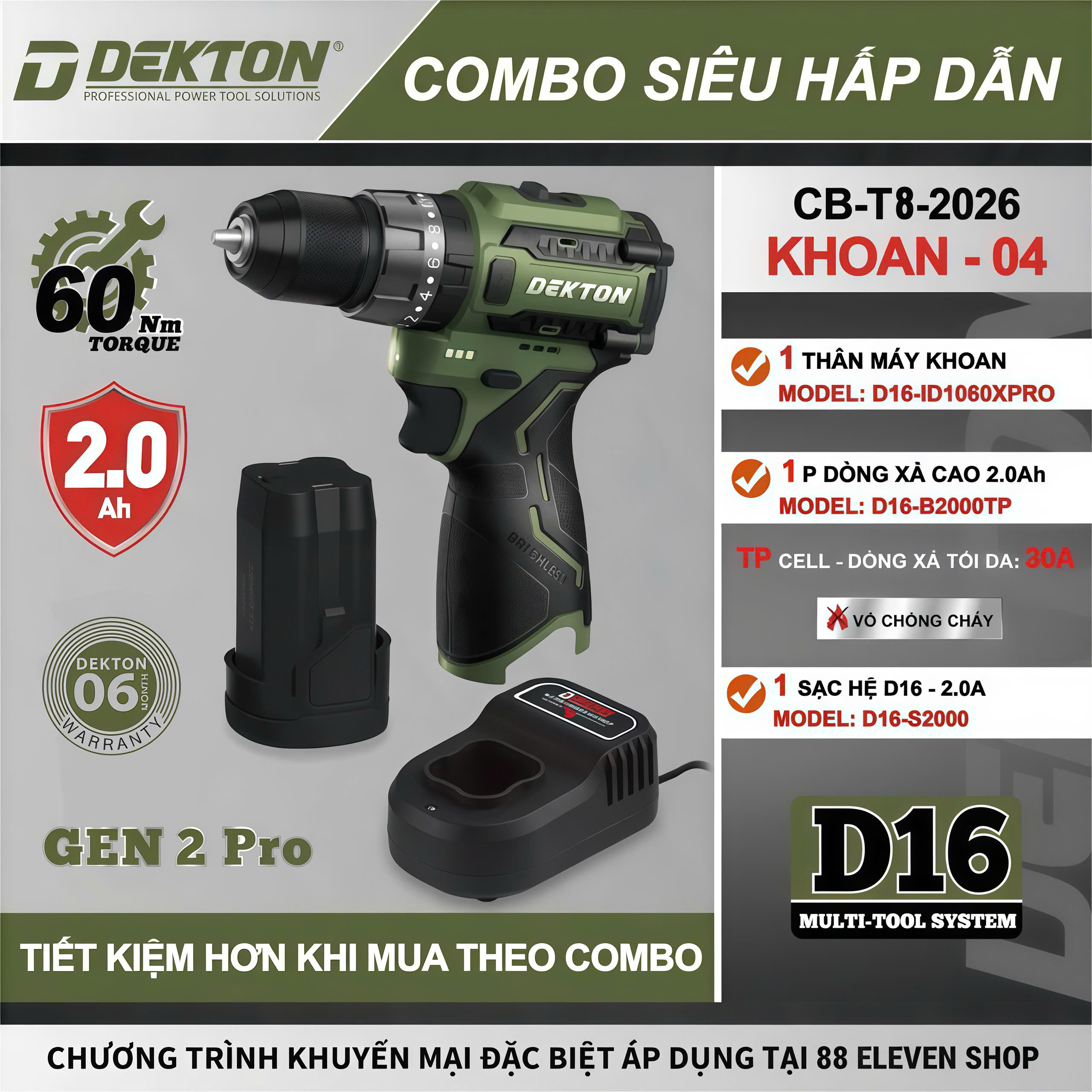 Combo Máy Khoan 16.8V Dekton D16-ID1060XPRO (1P)