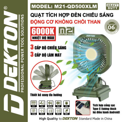 Thân Quạt Tích Hợp Đèn 21V Dekton M21-QD500XLM
