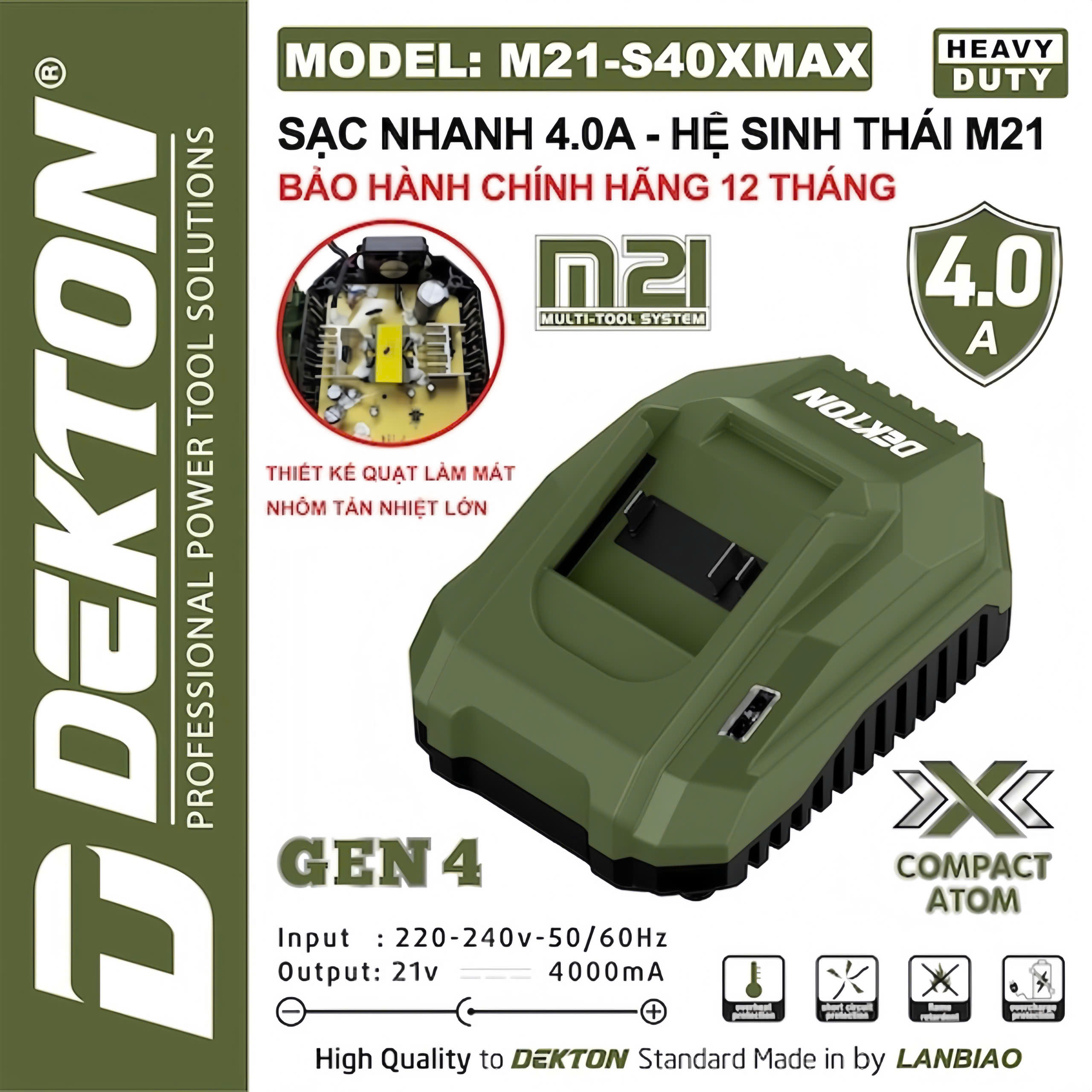 Sạc Nhanh 21V Dekton M21-S40XMAX (4.0A)