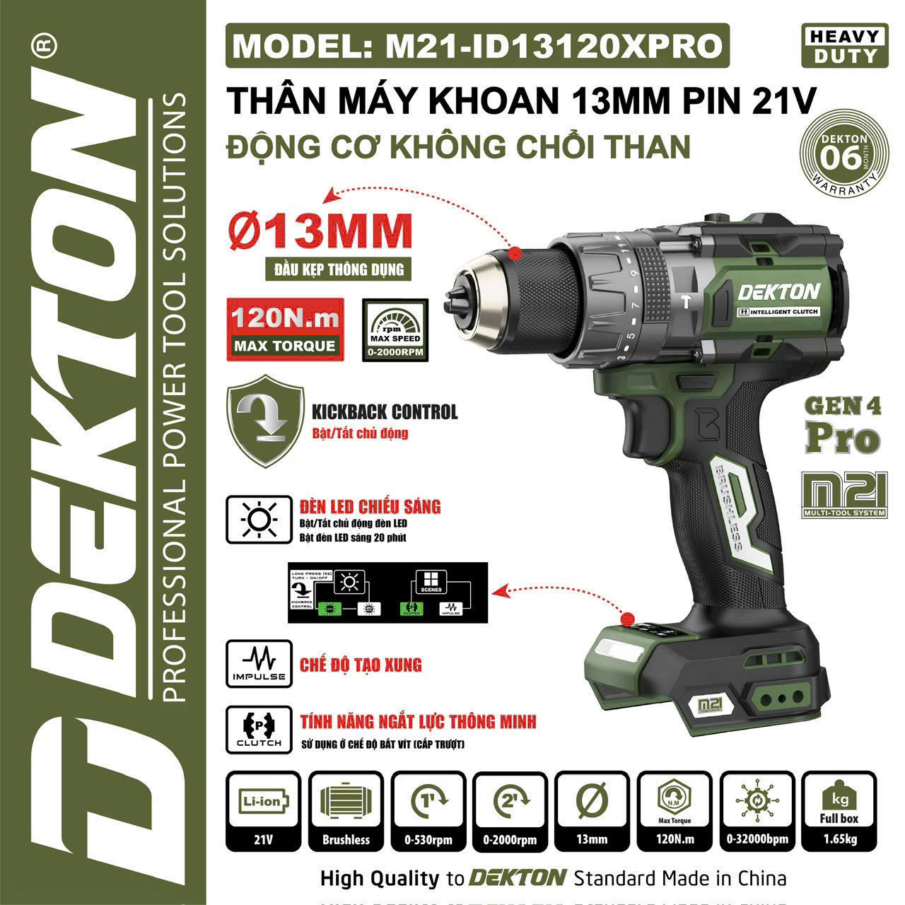 Thân Máy Khoan 21V Dekton M21-ID13120XPRO