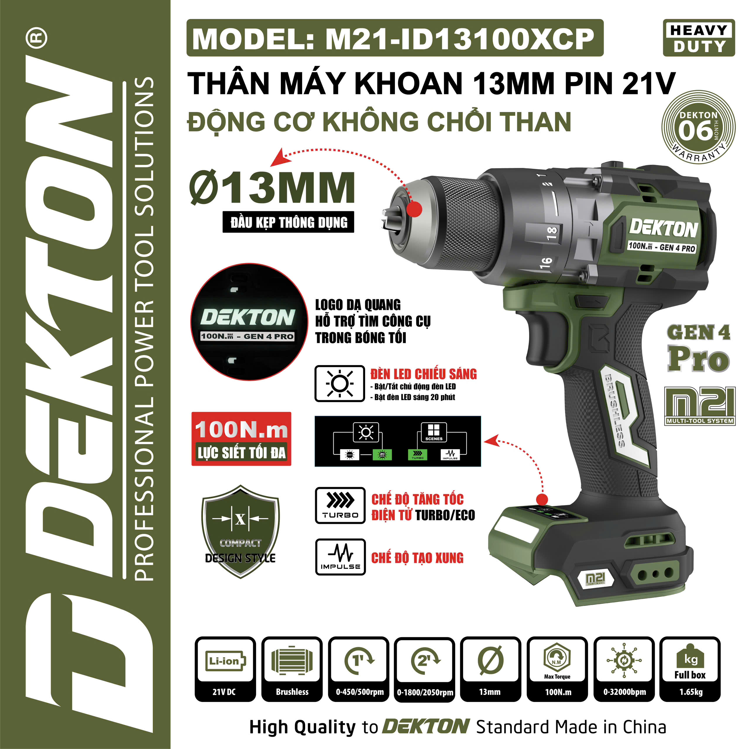 Thân Máy Khoan 21V Dekton M21-ID13100XCP